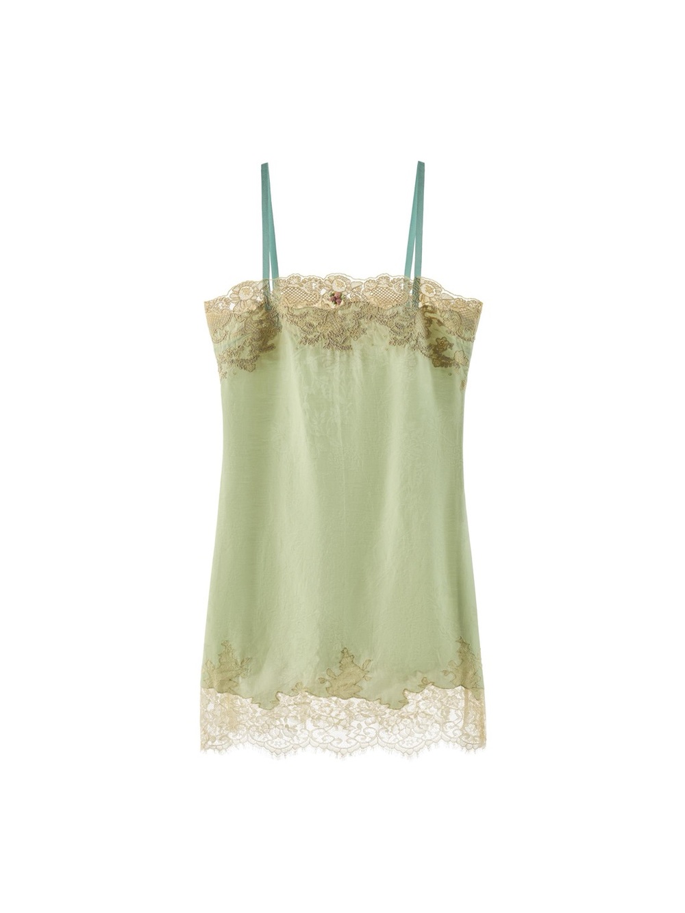 Zara Sage Green Slip Dress with Beige Lace Trim